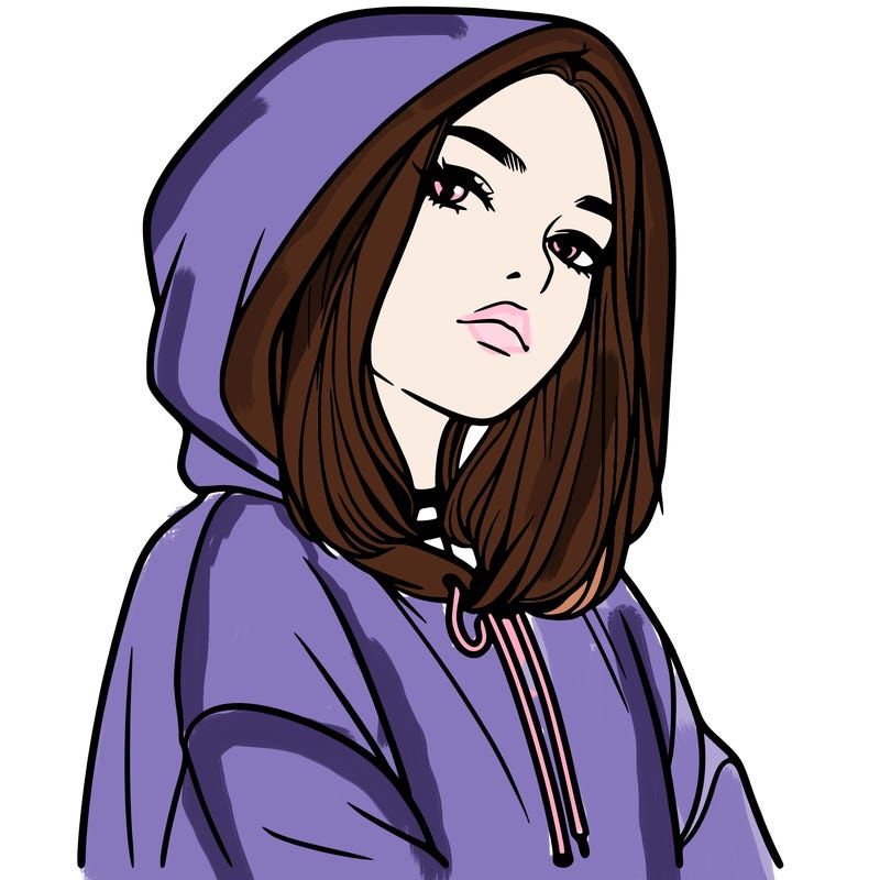 a realistic girl in a hoodie