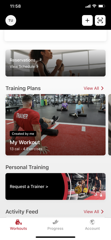 Painel do aplicativo World Gym exibindo planos de treinamento e reservas de academia