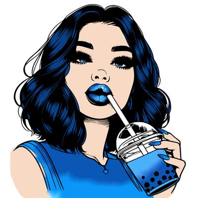 realistic girl with glossy lips holding boba