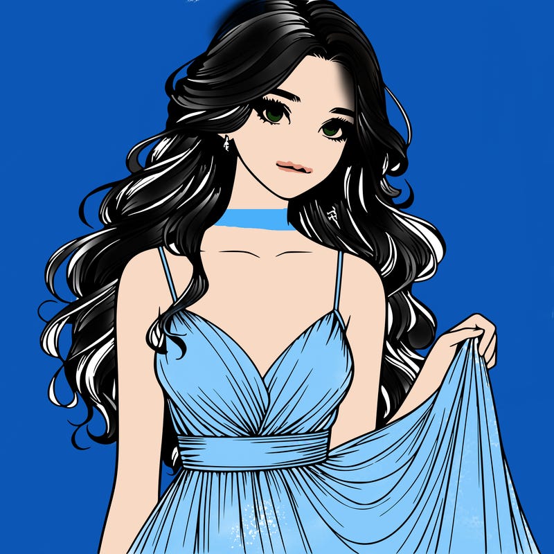 realistic girl in flowy silky prom dress