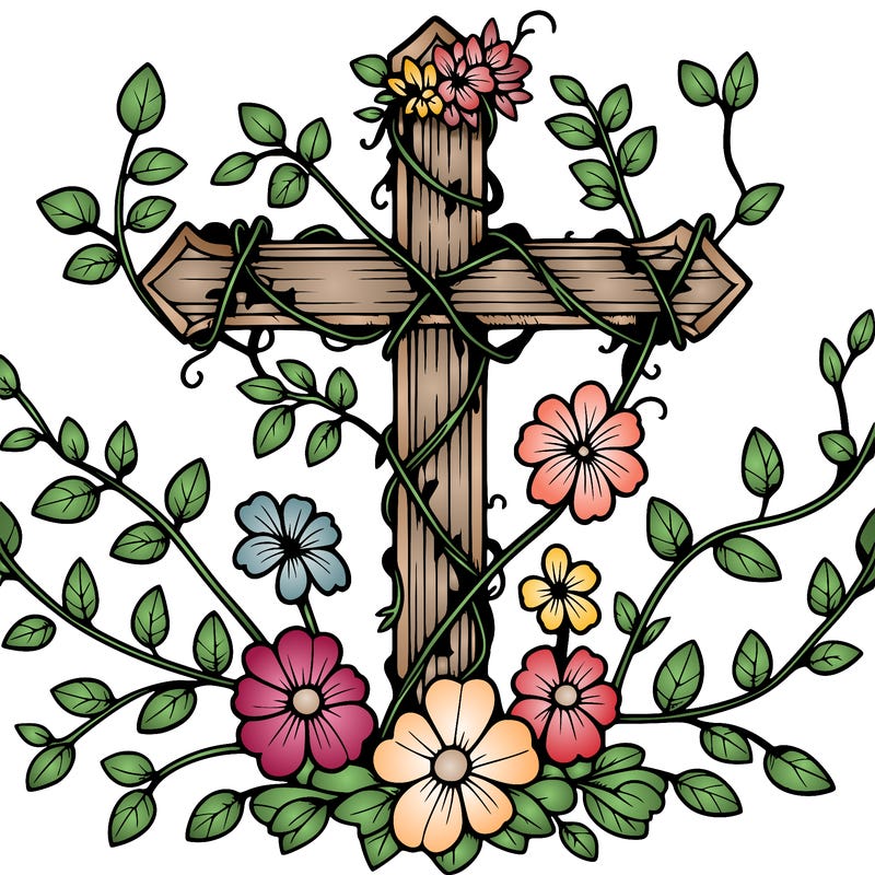 cross with vines and flowers