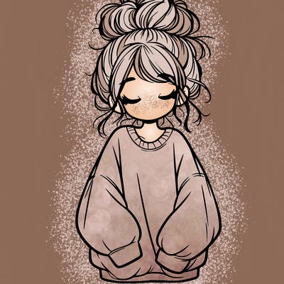 girl with baggy sweatshirt and messy bun