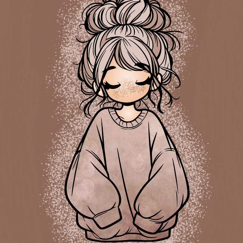 girl with baggy sweatshirt and messy bun