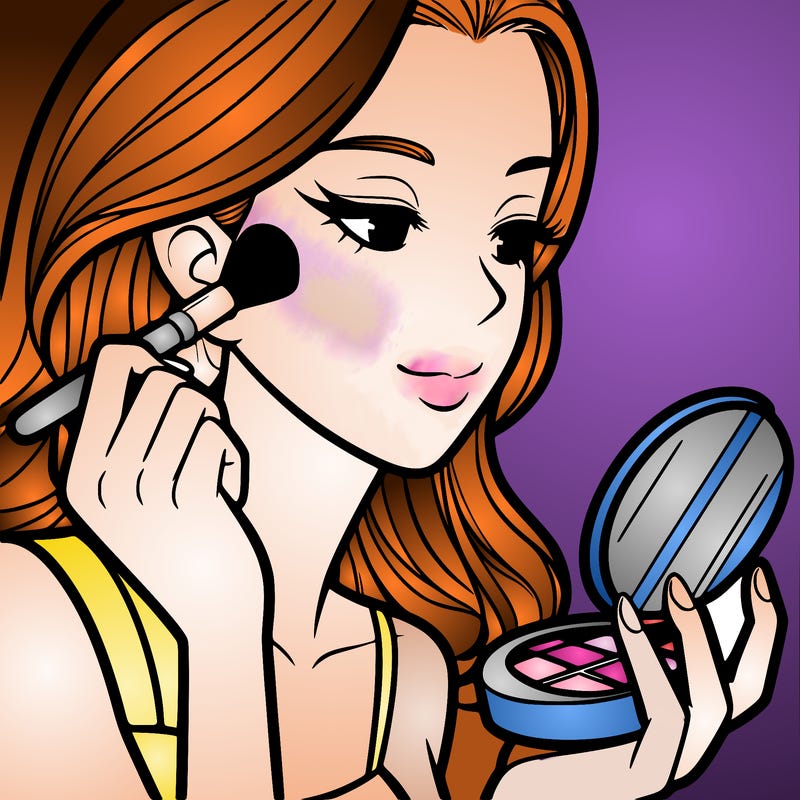 little girl putting on makeup