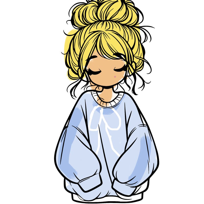 girl with baggy sweatshirt and messy bun