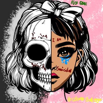 realistic girl with half skull mask