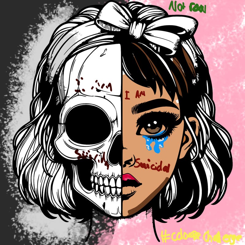 realistic girl with half skull mask