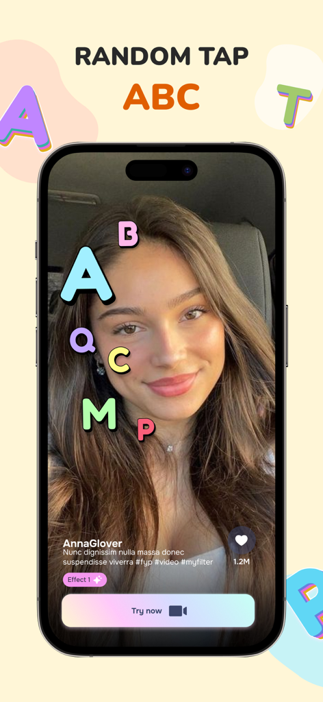 A smartphone showing a girl using the ABC random tap filter