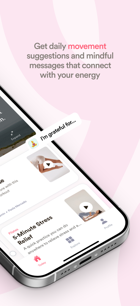 Ova: Move with Your Cycle - Ova app interface showing daily workout suggestions and mindful messages tailored to energy levels