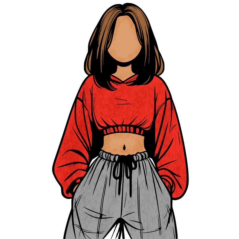 realistic girl faceless with baggy pants and a crop top