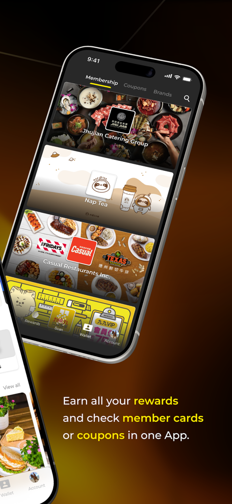 Ocard: Rewards and Coupons - Ocard app interface displaying various restaurant membership cards and loyalty rewards for users