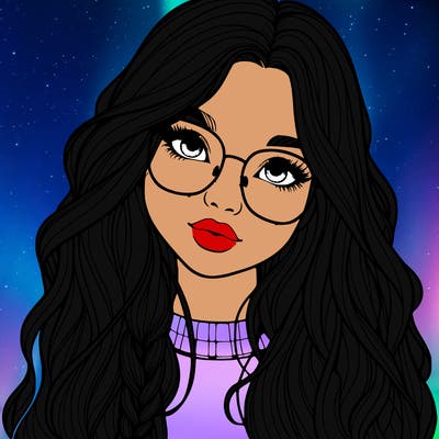 girl with long hair and freckles and glasses realistic