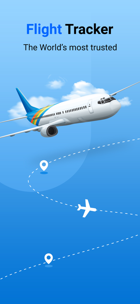 Air Traffic - flight tracker - Un avión volando a lo largo de una ruta de vuelo sobre un fondo azul en la aplicación Air Traffic flight tracker