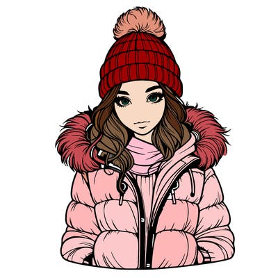 realistic girl with beanie and puff jacket