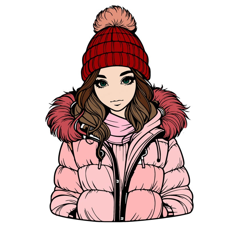 realistic girl with beanie and puff jacket