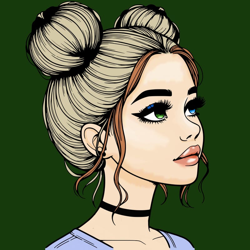 realistic girl with buns on the top of her head