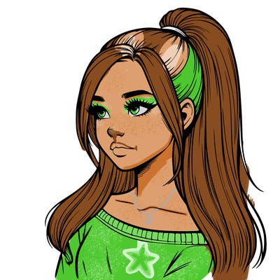 realistic girl with a high ponytail