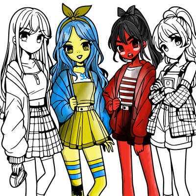 teen manga girls group of 4