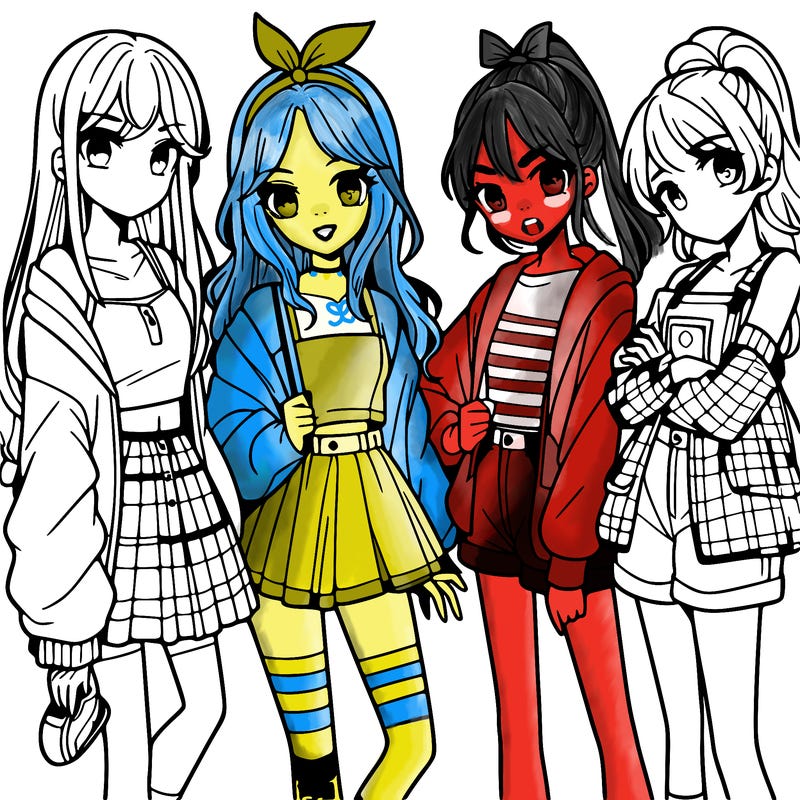 teen manga girls group of 4
