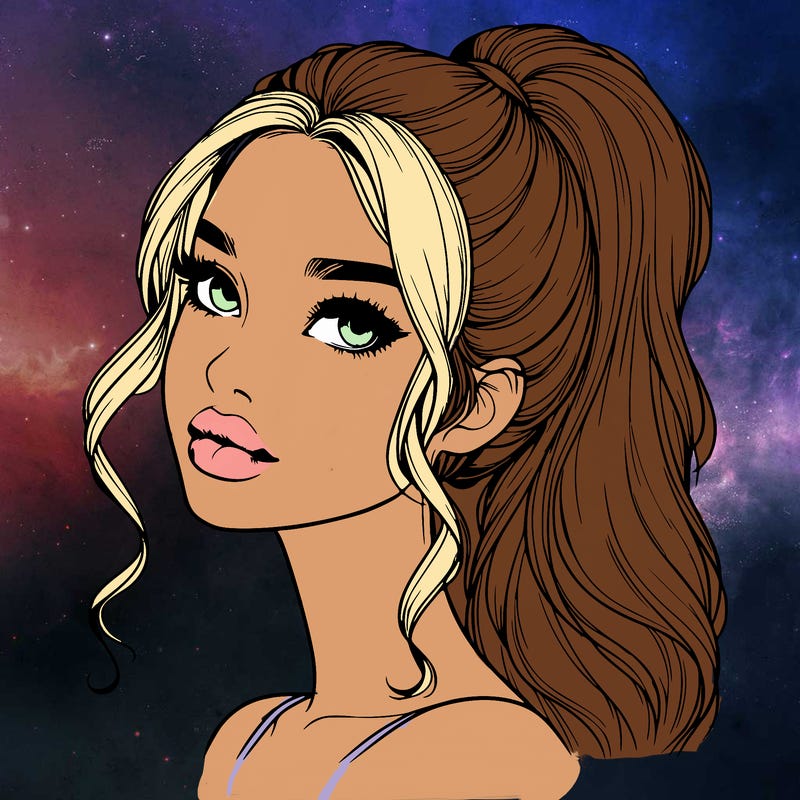 realistic girl with a ponytail on her hair and lips