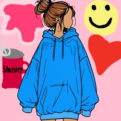 realistic girl with a oversized sweatshirt on and a bun