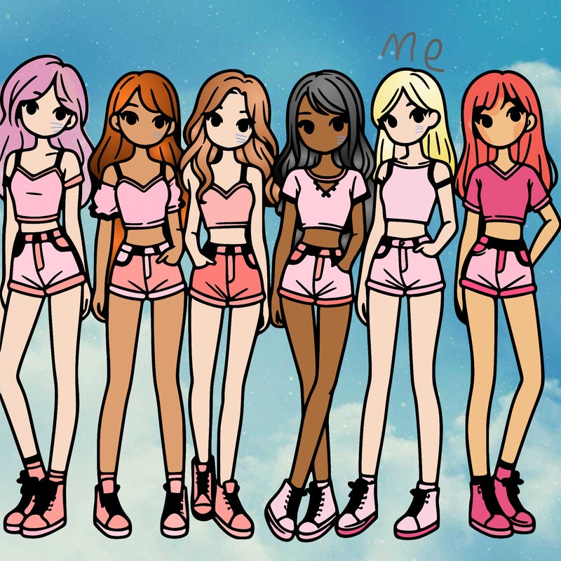 a group of girls wearing crop tops and shorts