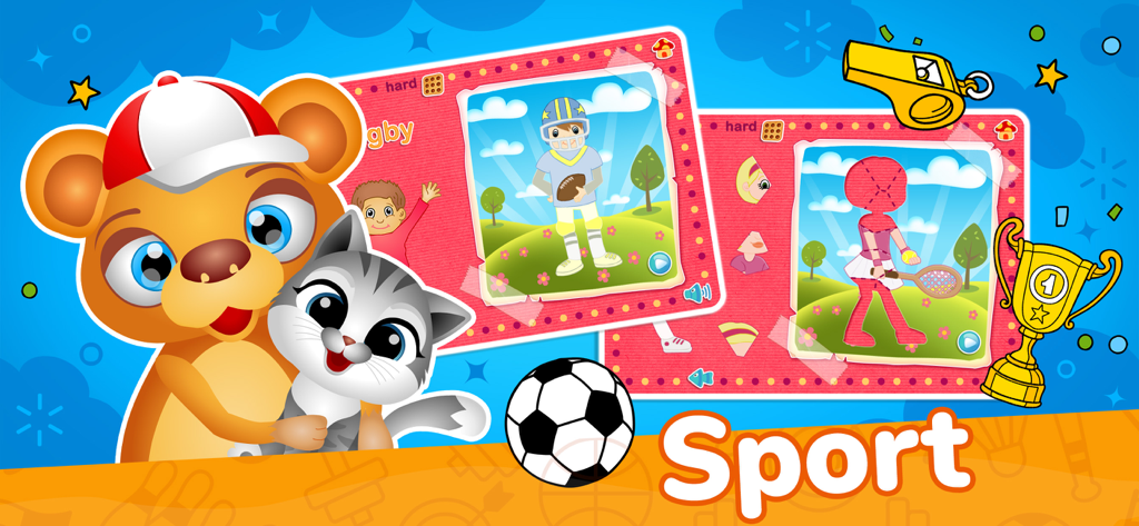 123 Kids Fun Magic Puzzles - Educational sports themed jigsaw puzzles for toddlers with cartoon animal characters