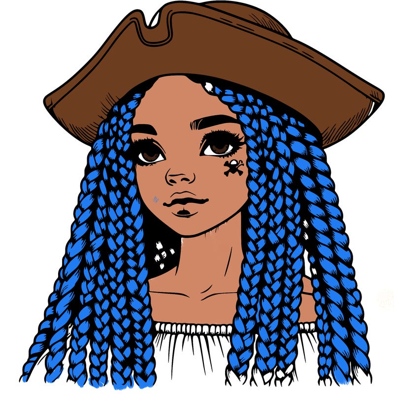 realistic girl with box braids and i realistic pirate hat