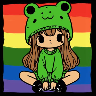 a girl wearing a frog hat and some frog socks