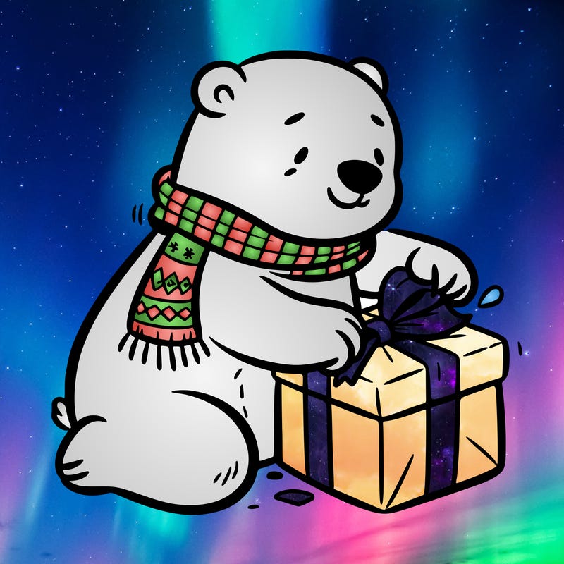 polar bear wrapping a present