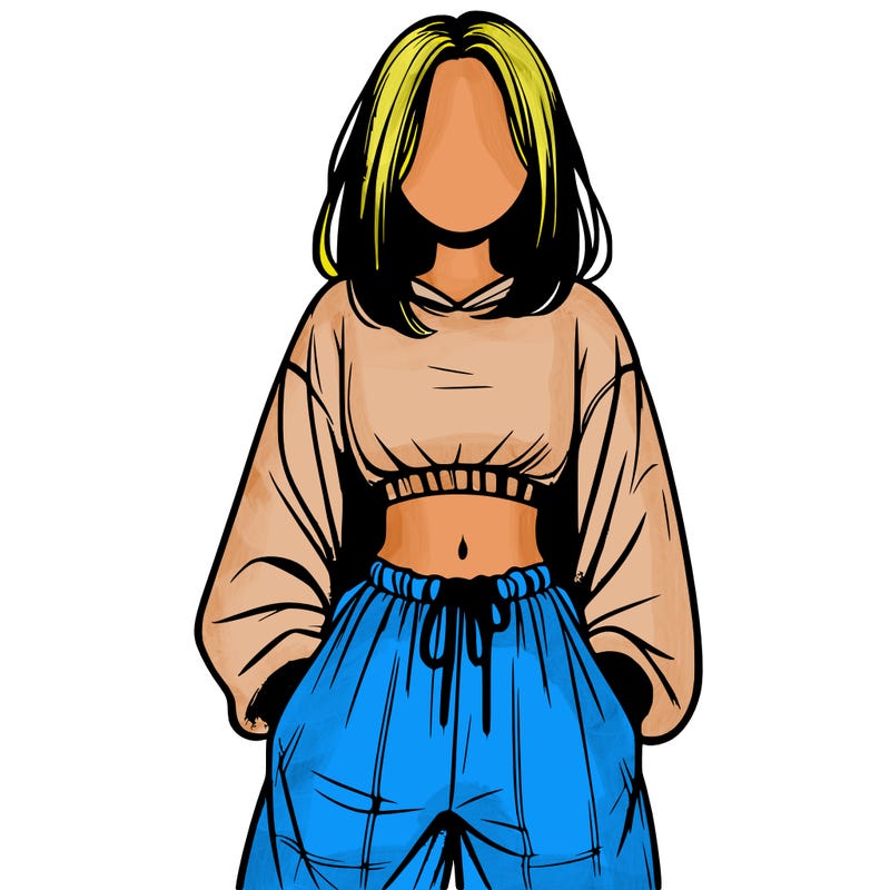 realistic girl faceless with baggy pants and a crop top