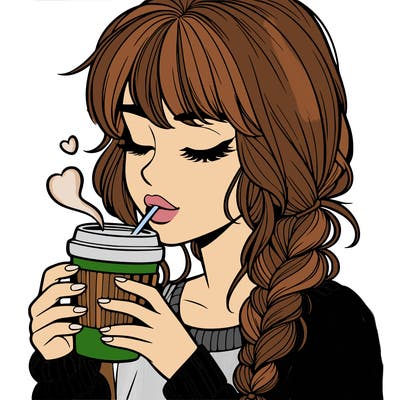 realistic girl drinking coffee