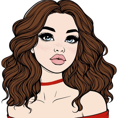 realistic girl with wavy hair and lips