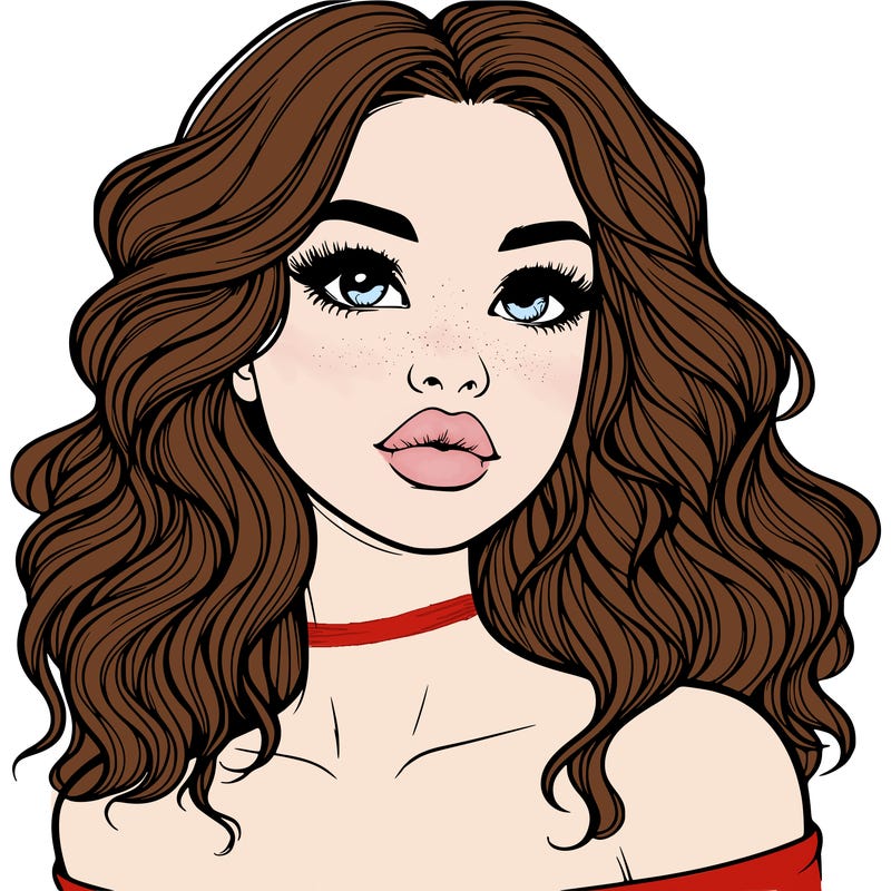 realistic girl with wavy hair and lips
