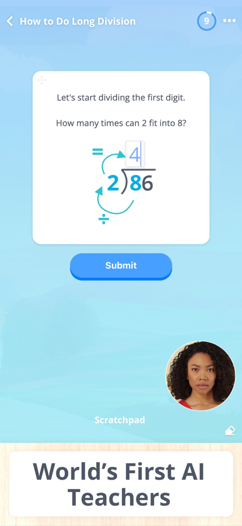 AI 교사와 대화형 연습 문제가 포함된 긴 나눗셈에 대한 4학년 수학 수업