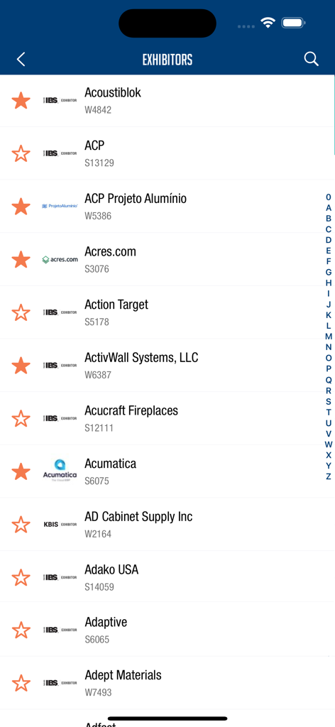 IBS 2026 - IBS 2026モバイルアプリの出展者リストとブース番号。