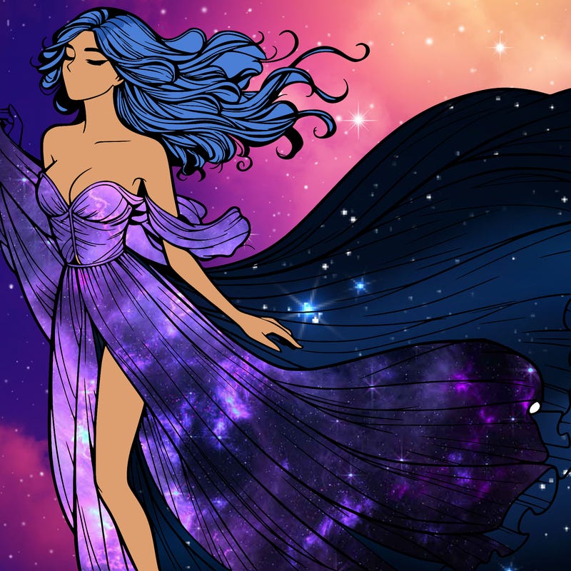 realistic woman in dress flowing the the wind