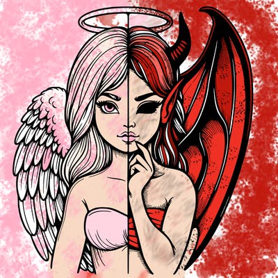 realistic angel half demon