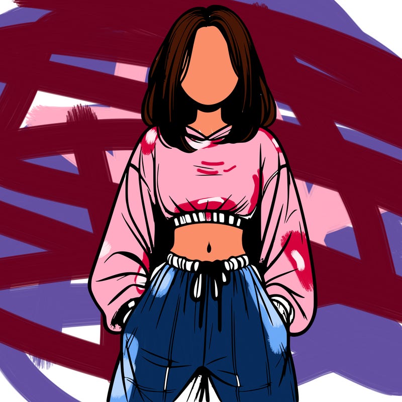 realistic girl faceless with baggy pants and a crop top