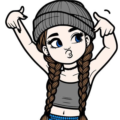realistic teenage girl with braids and a beanie and crop top doing 🫶🏼