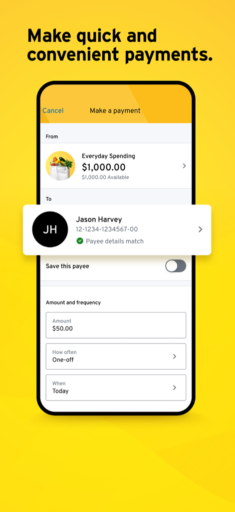ASB Mobile Banking - ASB Mobile Banking app interface showing a payment transfer with payee confirmation