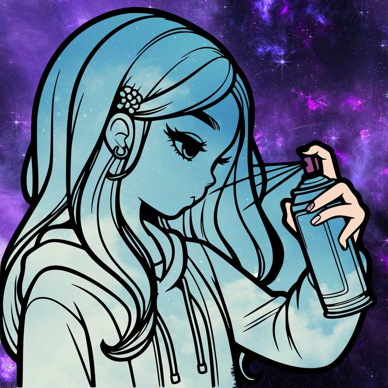 a realistic girl spray painting