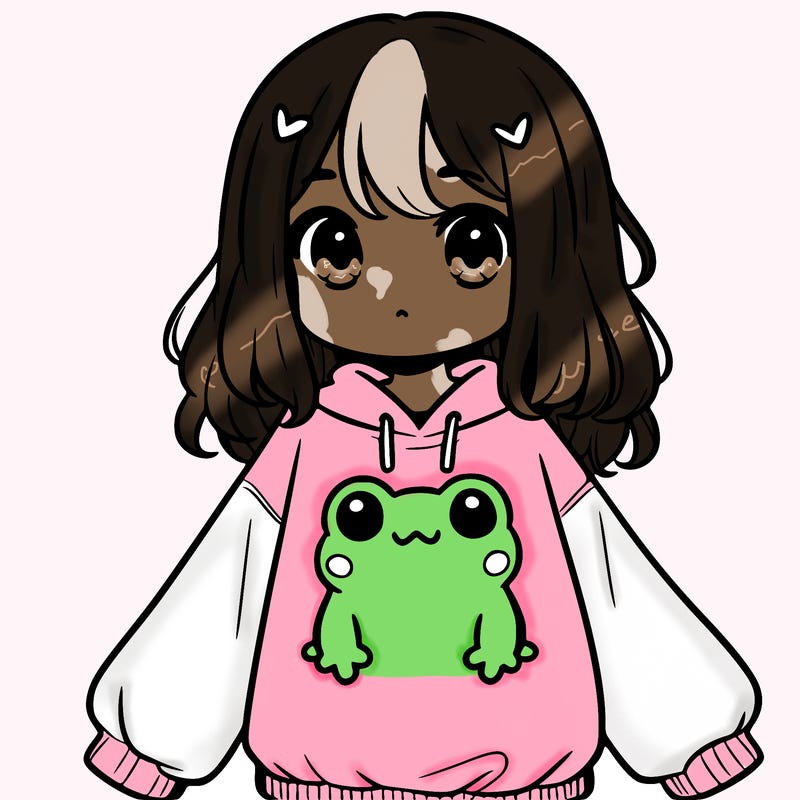 girl wearing frogging sweatshirt