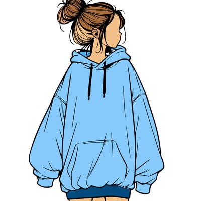 realistic girl with a oversized sweatshirt on and a bun