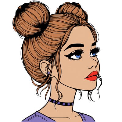 realistic girl with buns on the top of her head