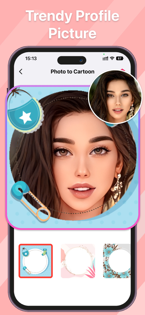 Cartoon profile picture creation with baby themed frames in the AI Future Baby Face Generator app