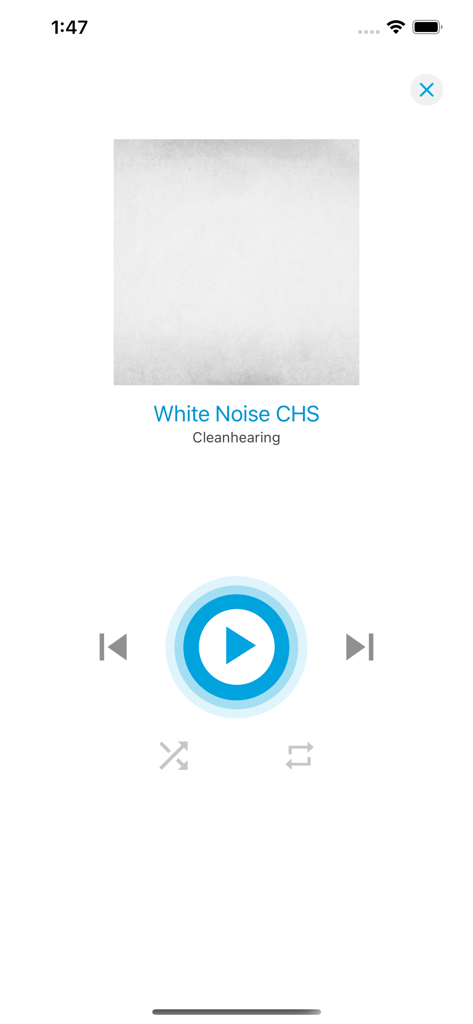 Interface of the Tinnitus App playing white noise for relief