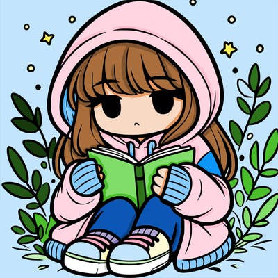 girl in oversized hoodie reading a book