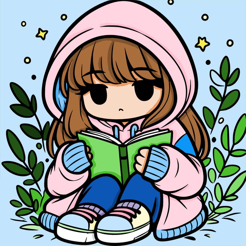girl in oversized hoodie reading a book