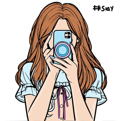 a realistic girl holding her phone taking pictures